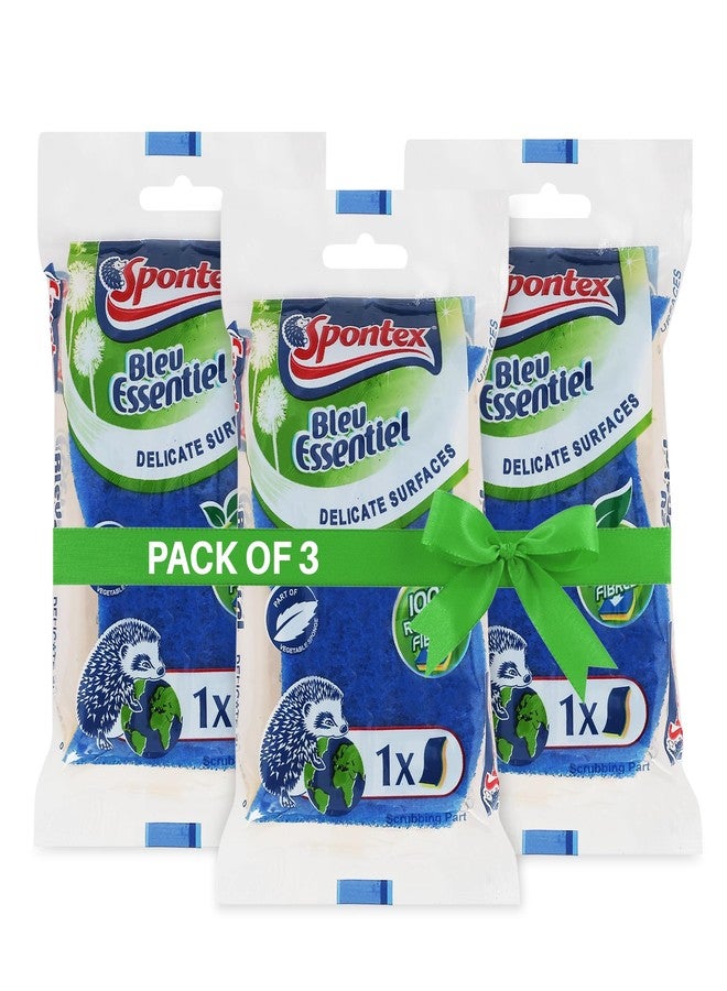 سبونتكس ليفة تنظيف سبونتكس الزرقاء الأساسية المصنوعة من السليلوز (عبوة من 3 قطع) - صديقة للبيئة، متينة، تصميم مزدوج الجوانب للأسطح الحساسة، مصنوعة من ألياف معاد تدويرها بنسبة 100%، إسفنجة قابلة للتحلل الحيوي، ومقبض مريح - Image 1